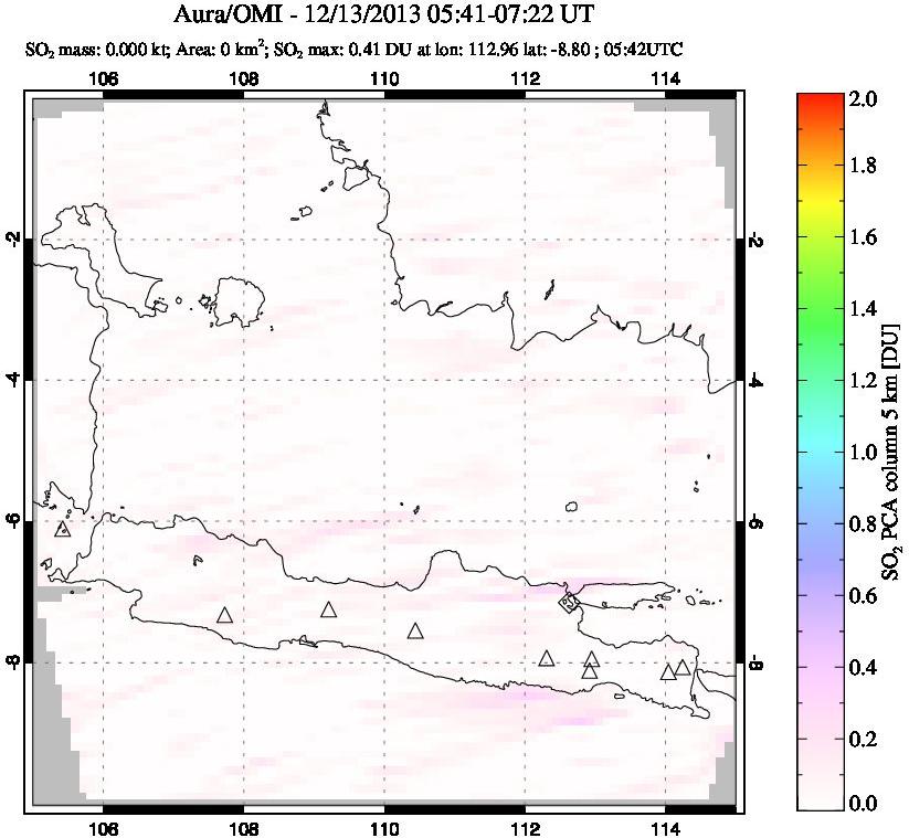 A sulfur dioxide image over Java, Indonesia on Dec 13, 2013.