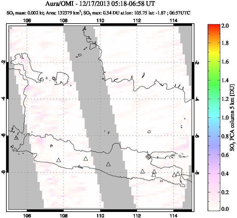 A sulfur dioxide image over Java, Indonesia on Dec 17, 2013.