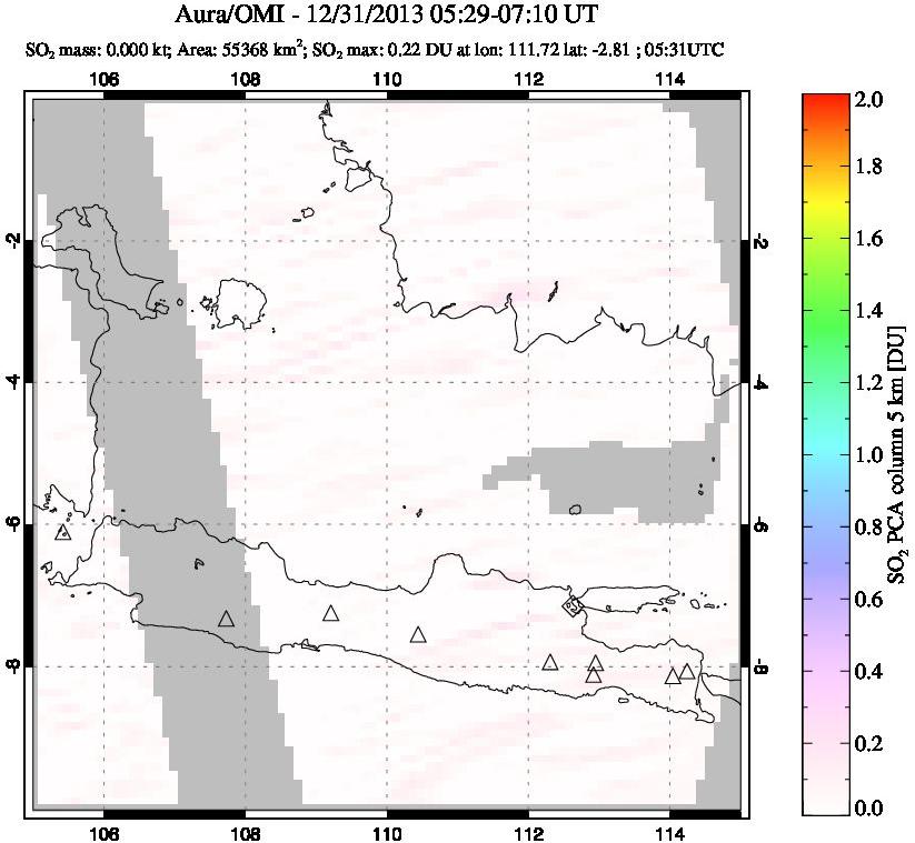 A sulfur dioxide image over Java, Indonesia on Dec 31, 2013.