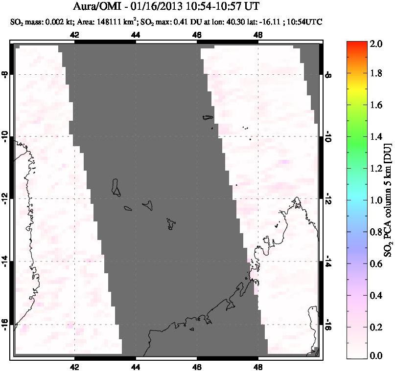 A sulfur dioxide image over Comoro Islands on Jan 16, 2013.
