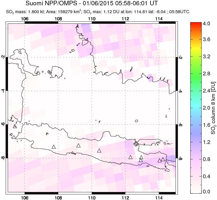 A sulfur dioxide image over Java, Indonesia on Jan 06, 2015.