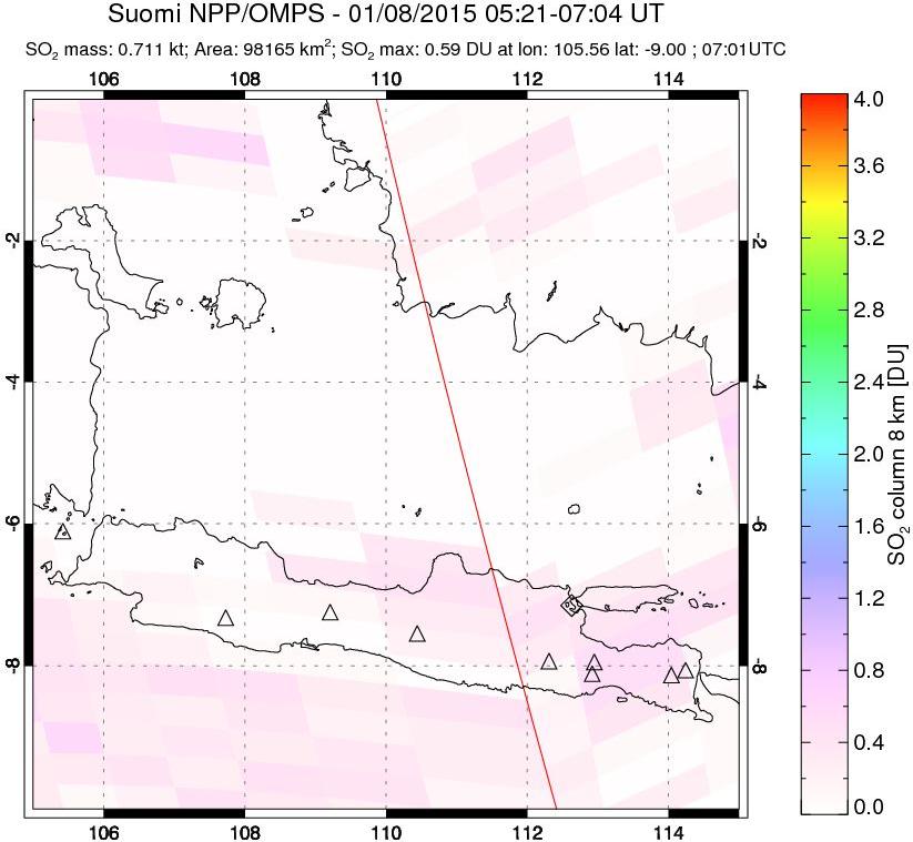 A sulfur dioxide image over Java, Indonesia on Jan 08, 2015.