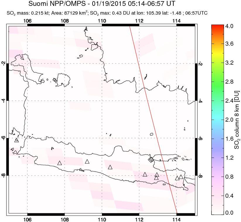 A sulfur dioxide image over Java, Indonesia on Jan 19, 2015.