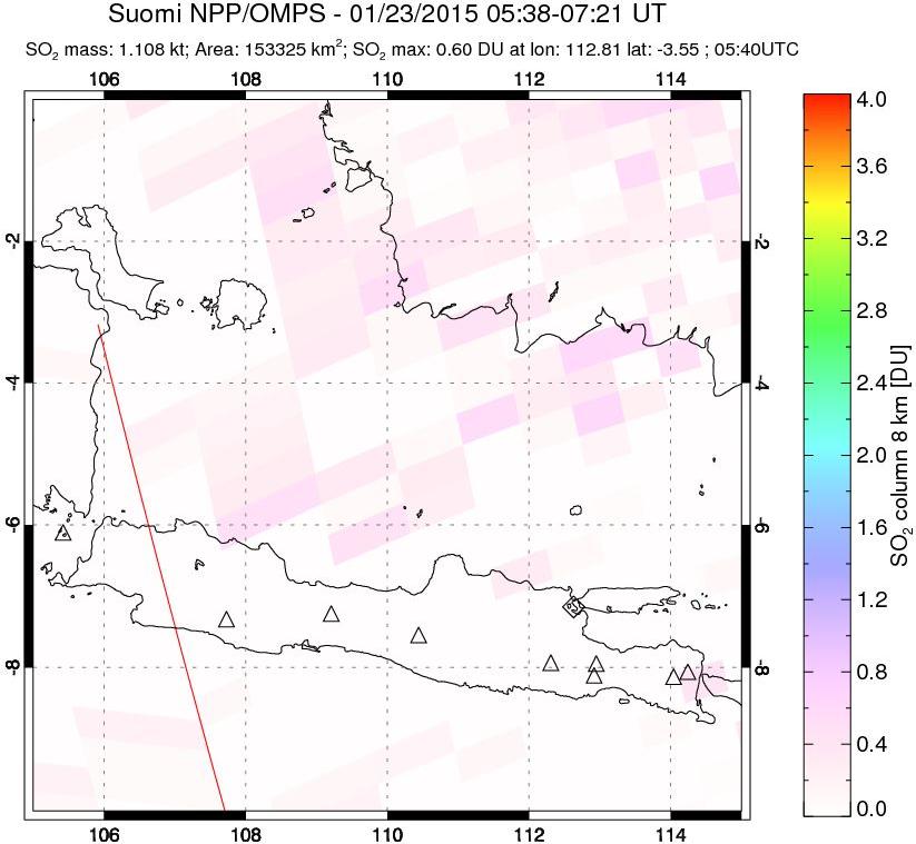 A sulfur dioxide image over Java, Indonesia on Jan 23, 2015.