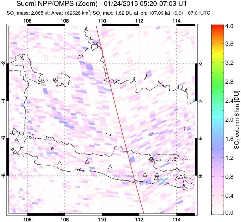 A sulfur dioxide image over Java, Indonesia on Jan 24, 2015.