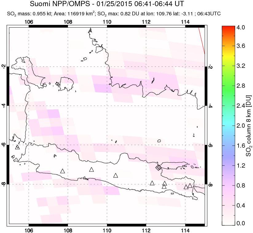 A sulfur dioxide image over Java, Indonesia on Jan 25, 2015.