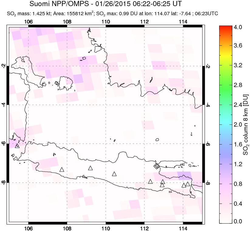 A sulfur dioxide image over Java, Indonesia on Jan 26, 2015.