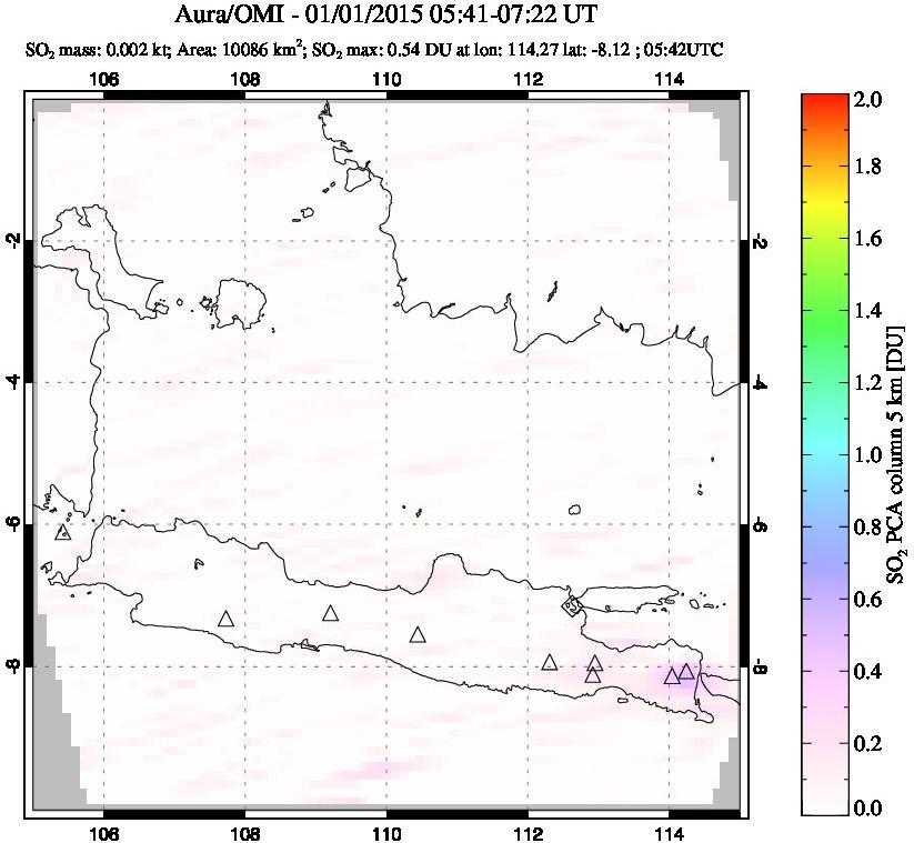 A sulfur dioxide image over Java, Indonesia on Jan 01, 2015.