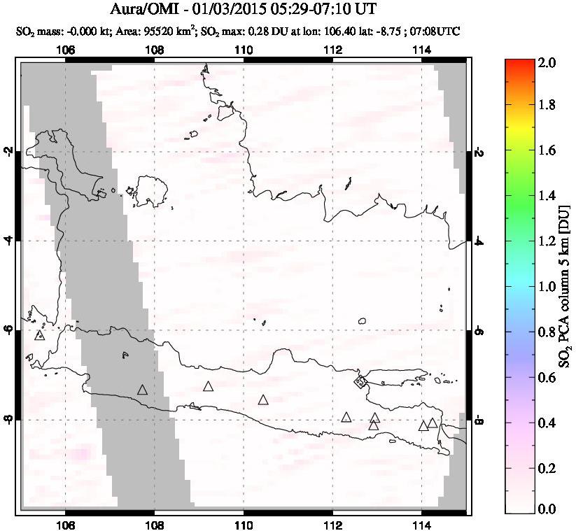 A sulfur dioxide image over Java, Indonesia on Jan 03, 2015.