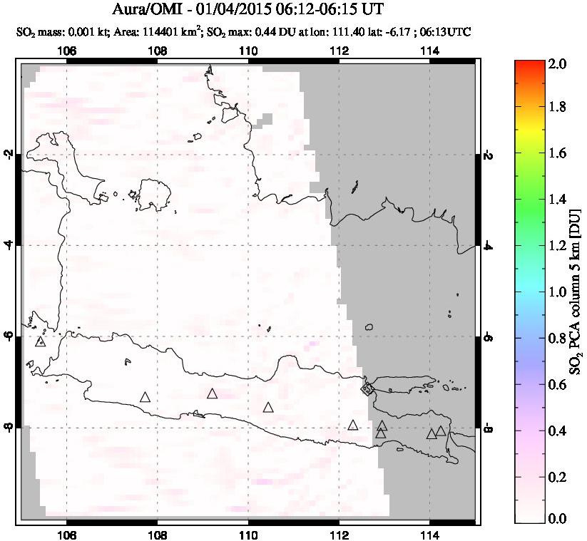 A sulfur dioxide image over Java, Indonesia on Jan 04, 2015.