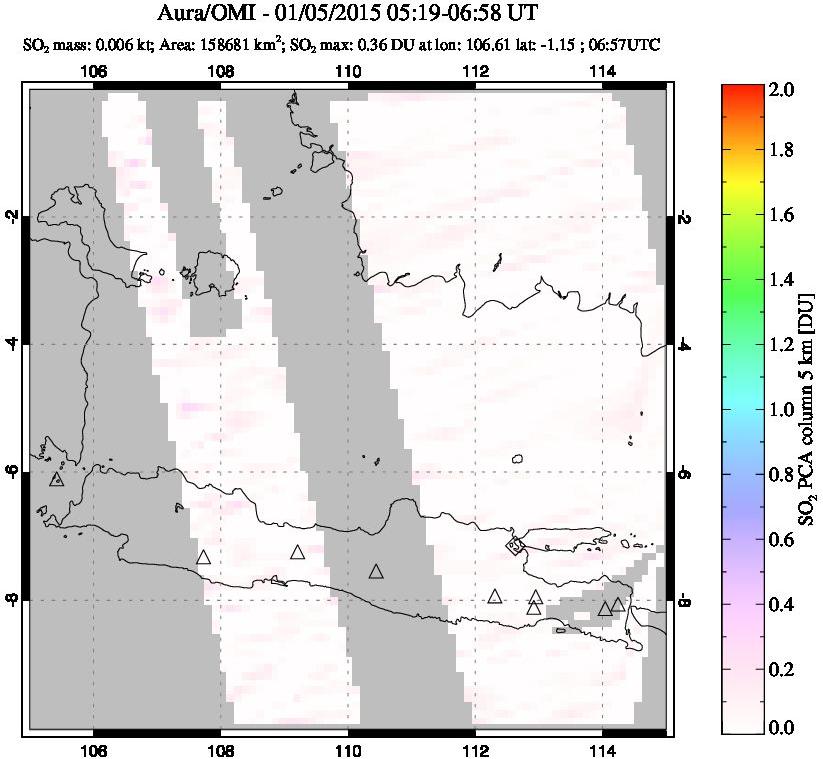 A sulfur dioxide image over Java, Indonesia on Jan 05, 2015.