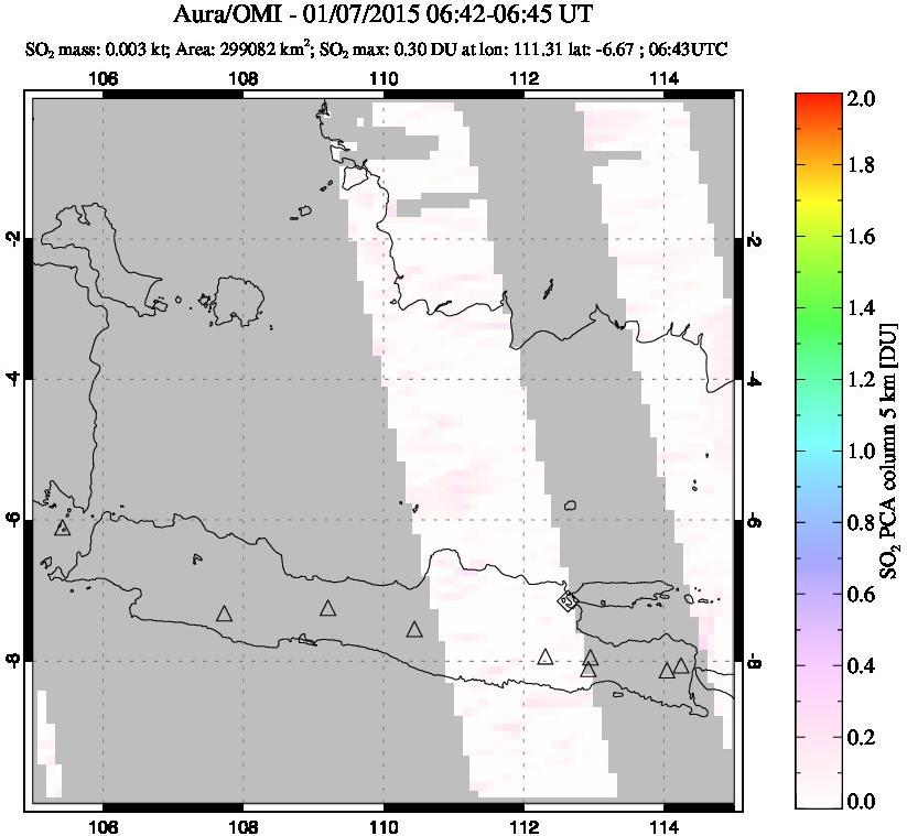 A sulfur dioxide image over Java, Indonesia on Jan 07, 2015.