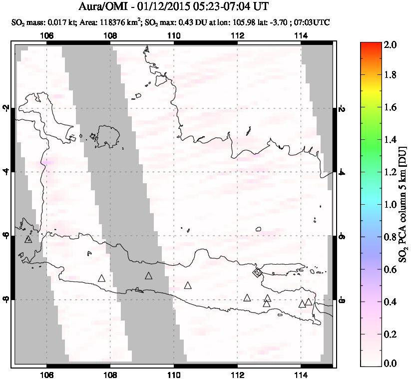 A sulfur dioxide image over Java, Indonesia on Jan 12, 2015.