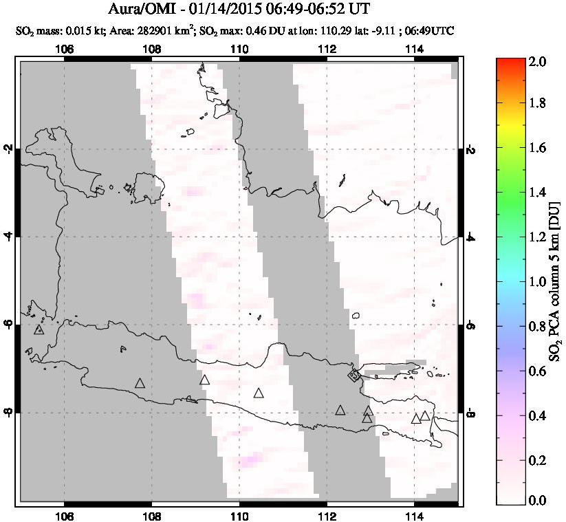 A sulfur dioxide image over Java, Indonesia on Jan 14, 2015.