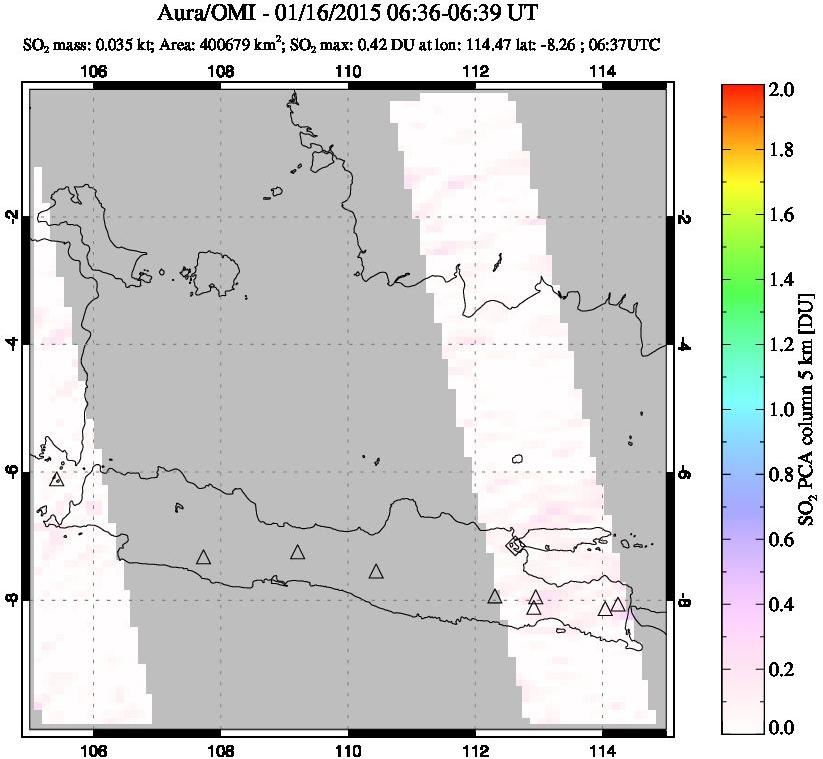 A sulfur dioxide image over Java, Indonesia on Jan 16, 2015.