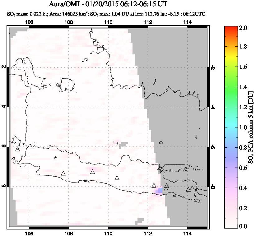 A sulfur dioxide image over Java, Indonesia on Jan 20, 2015.