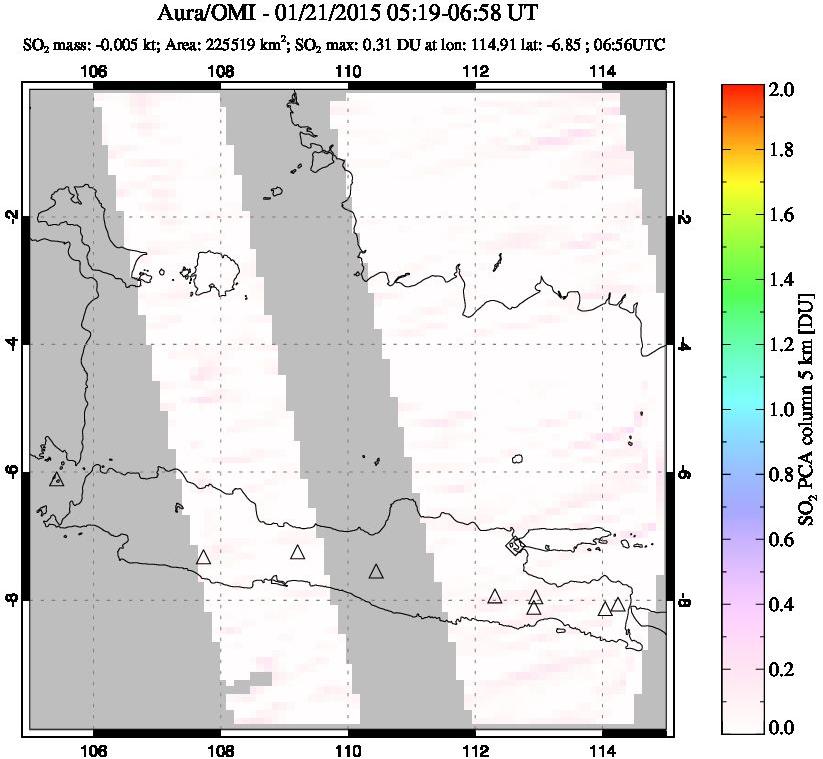 A sulfur dioxide image over Java, Indonesia on Jan 21, 2015.