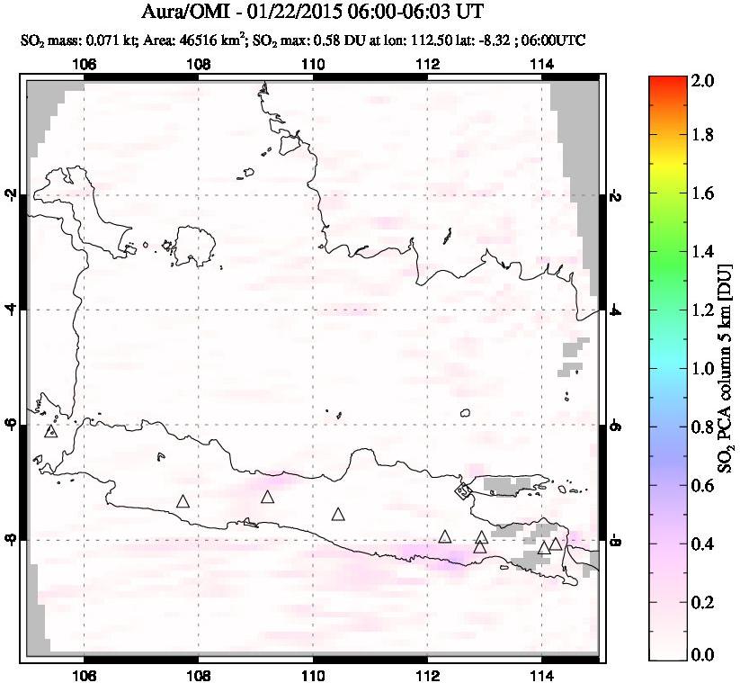 A sulfur dioxide image over Java, Indonesia on Jan 22, 2015.