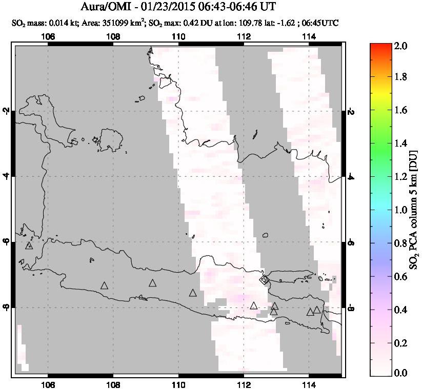 A sulfur dioxide image over Java, Indonesia on Jan 23, 2015.