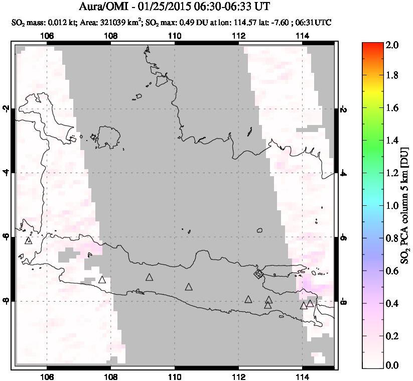 A sulfur dioxide image over Java, Indonesia on Jan 25, 2015.