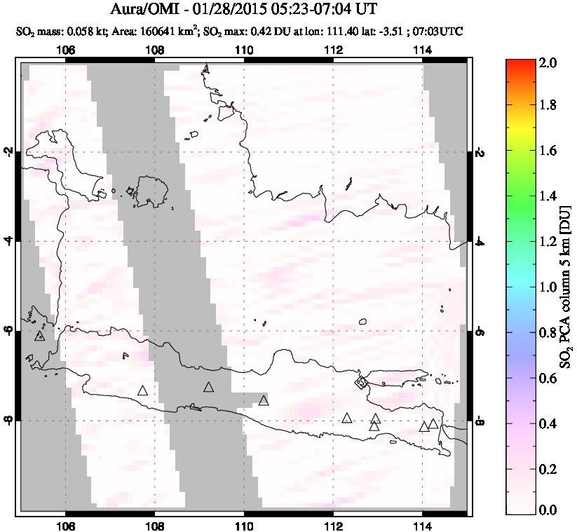 A sulfur dioxide image over Java, Indonesia on Jan 28, 2015.
