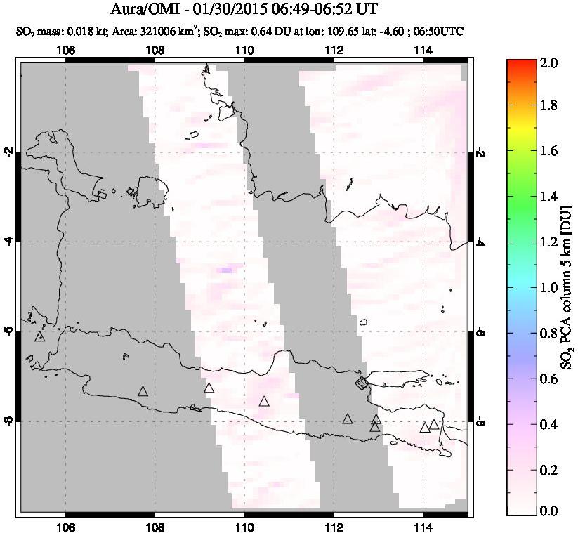A sulfur dioxide image over Java, Indonesia on Jan 30, 2015.