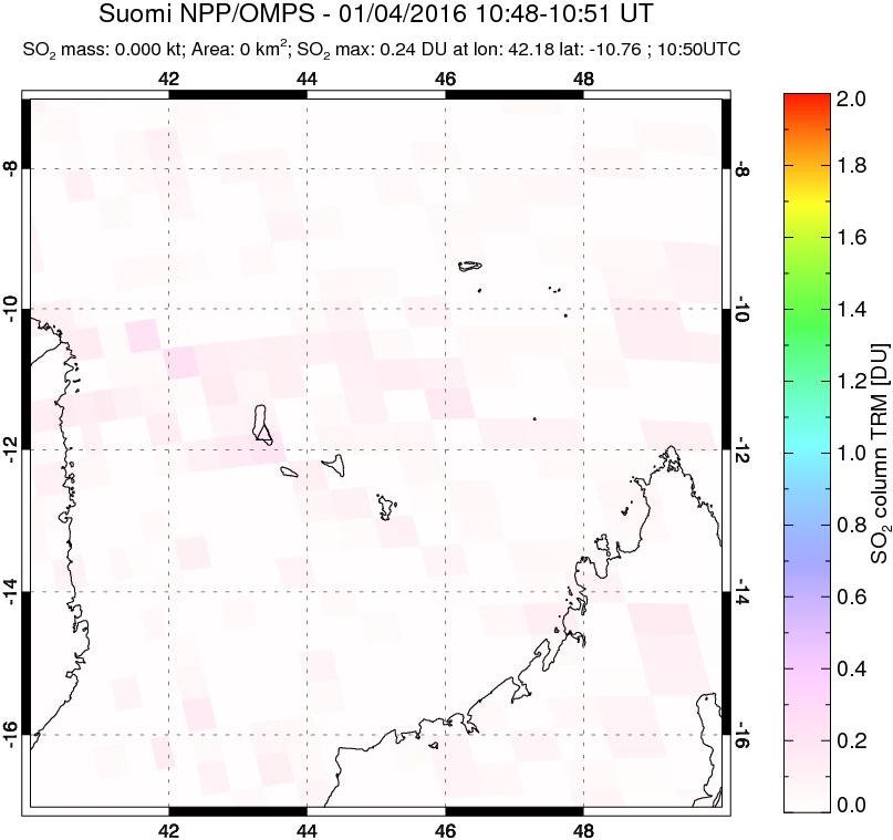 A sulfur dioxide image over Comoro Islands on Jan 04, 2016.