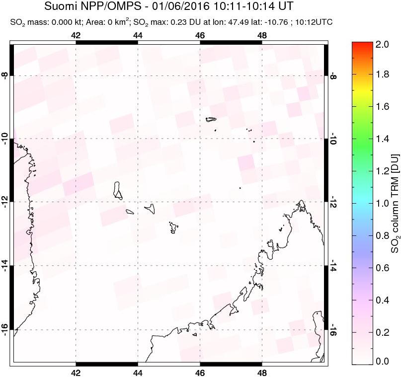 A sulfur dioxide image over Comoro Islands on Jan 06, 2016.