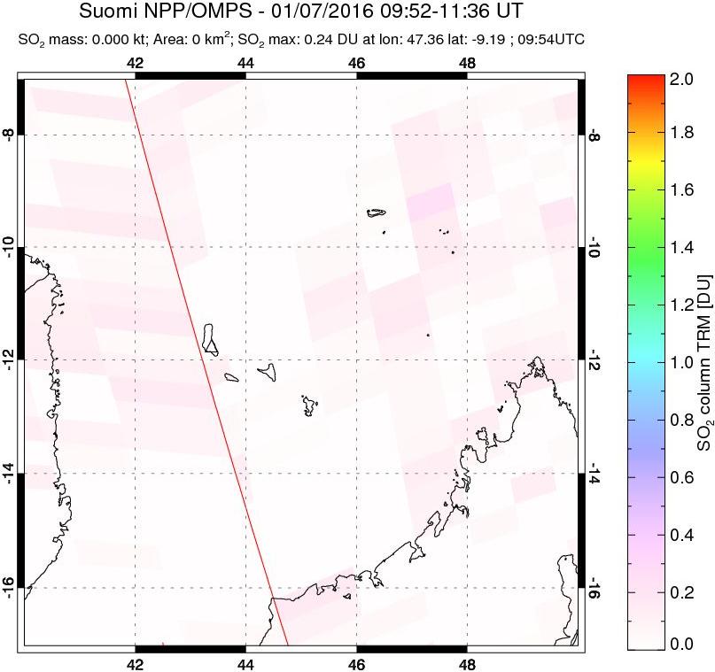 A sulfur dioxide image over Comoro Islands on Jan 07, 2016.