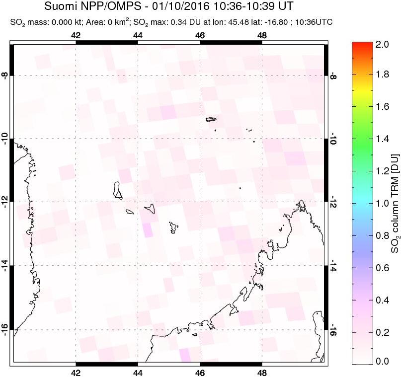 A sulfur dioxide image over Comoro Islands on Jan 10, 2016.