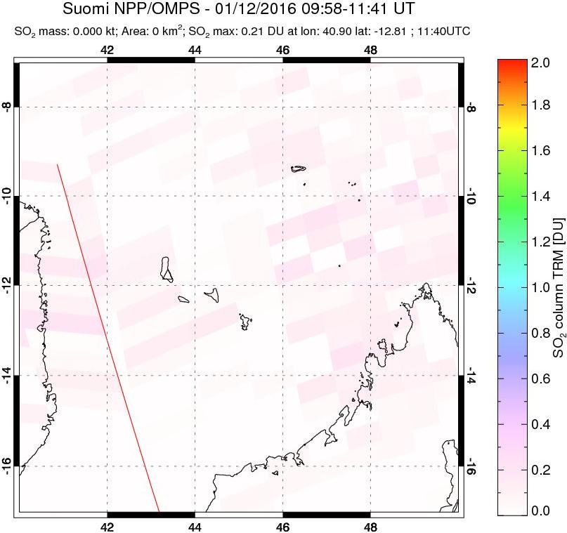A sulfur dioxide image over Comoro Islands on Jan 12, 2016.