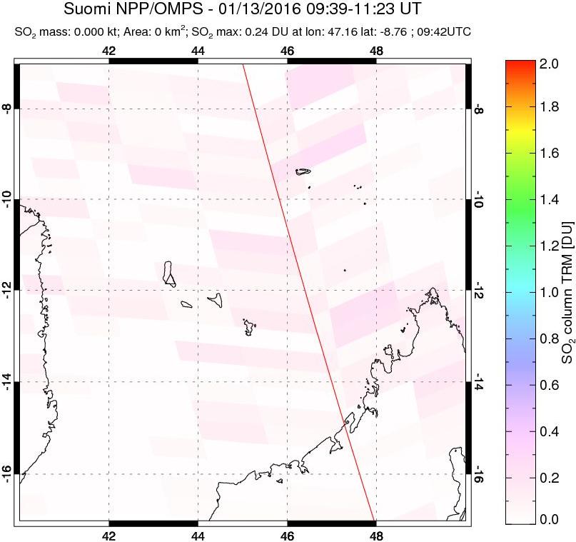 A sulfur dioxide image over Comoro Islands on Jan 13, 2016.