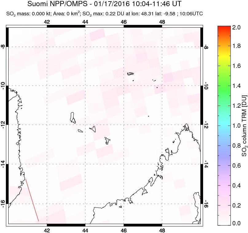 A sulfur dioxide image over Comoro Islands on Jan 17, 2016.