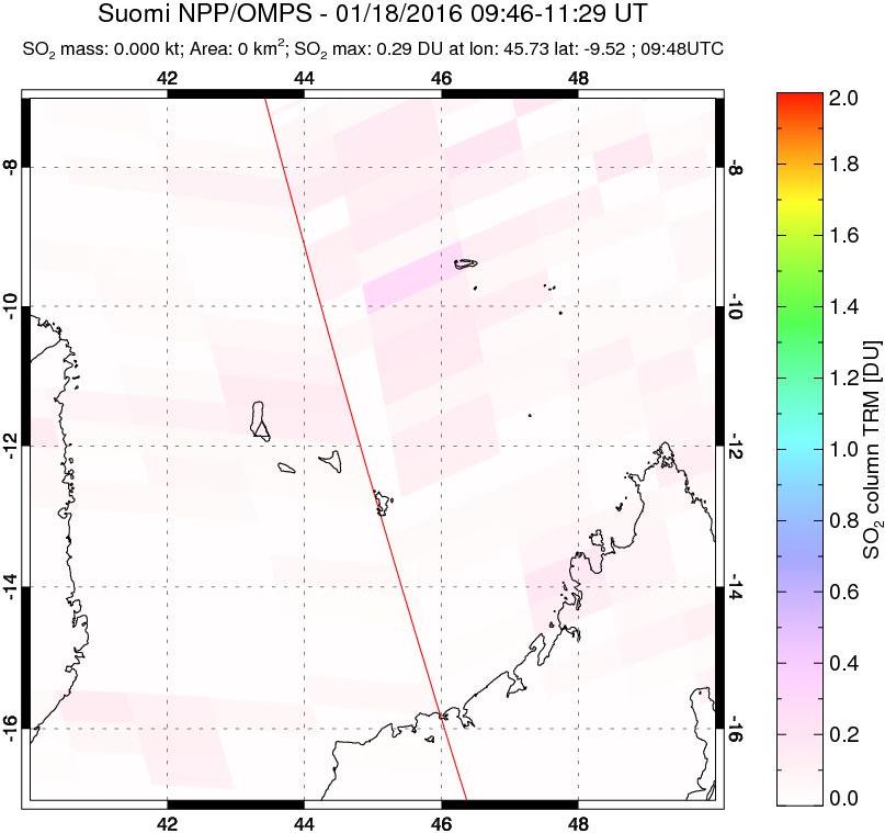 A sulfur dioxide image over Comoro Islands on Jan 18, 2016.