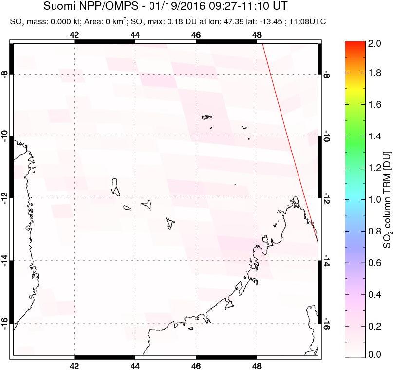 A sulfur dioxide image over Comoro Islands on Jan 19, 2016.