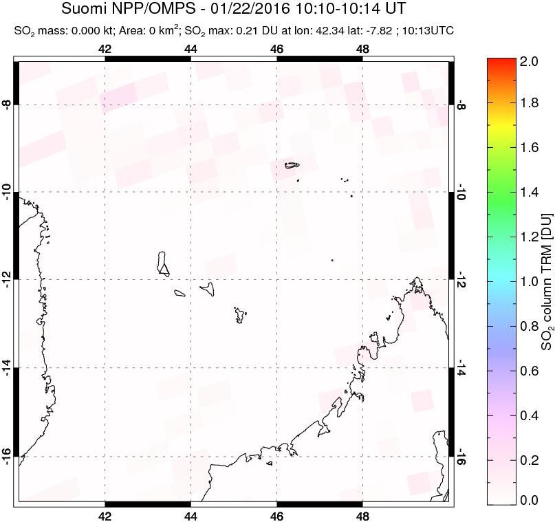 A sulfur dioxide image over Comoro Islands on Jan 22, 2016.
