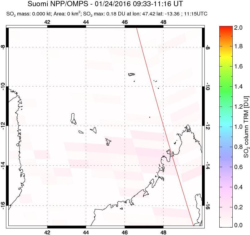 A sulfur dioxide image over Comoro Islands on Jan 24, 2016.