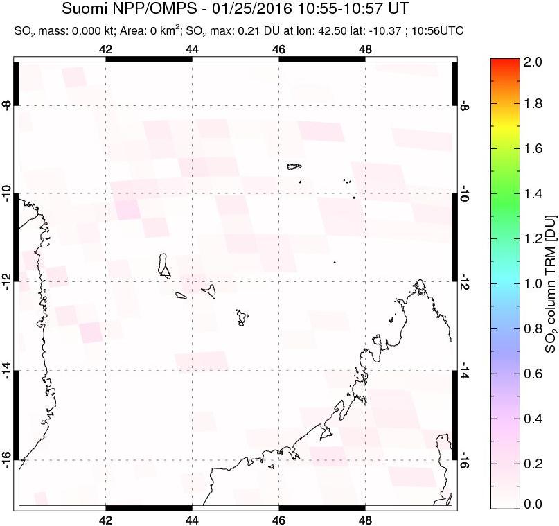 A sulfur dioxide image over Comoro Islands on Jan 25, 2016.