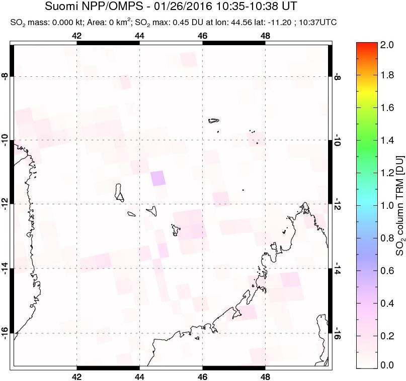 A sulfur dioxide image over Comoro Islands on Jan 26, 2016.