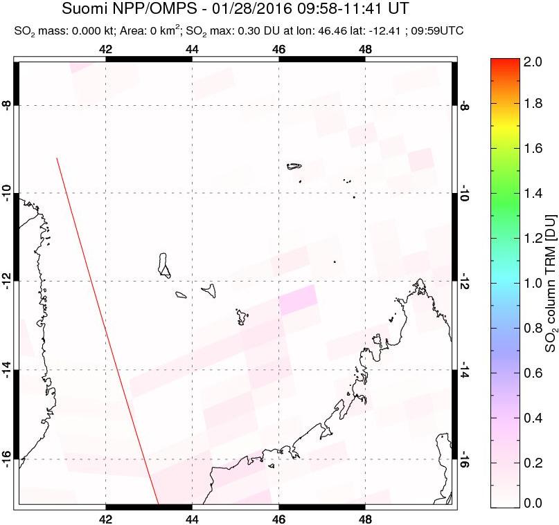 A sulfur dioxide image over Comoro Islands on Jan 28, 2016.