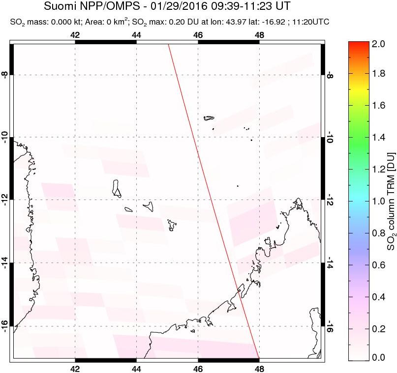 A sulfur dioxide image over Comoro Islands on Jan 29, 2016.