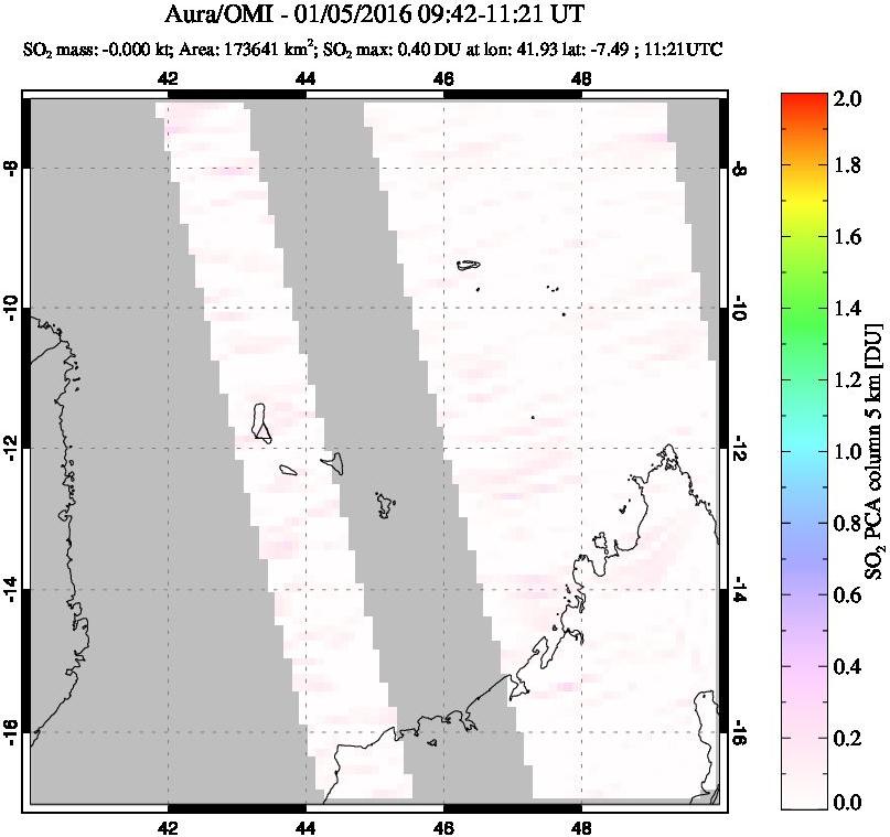 A sulfur dioxide image over Comoro Islands on Jan 05, 2016.