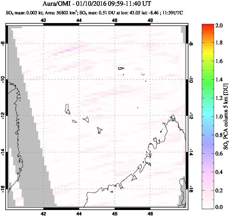 A sulfur dioxide image over Comoro Islands on Jan 10, 2016.