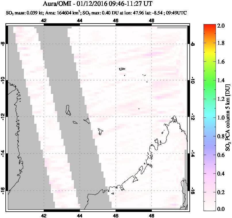 A sulfur dioxide image over Comoro Islands on Jan 12, 2016.