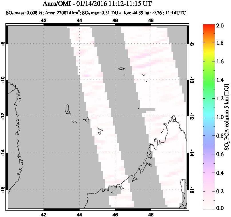 A sulfur dioxide image over Comoro Islands on Jan 14, 2016.
