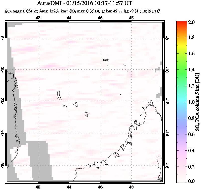 A sulfur dioxide image over Comoro Islands on Jan 15, 2016.