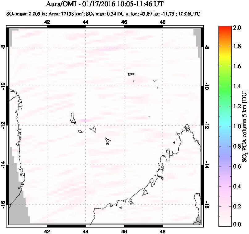 A sulfur dioxide image over Comoro Islands on Jan 17, 2016.