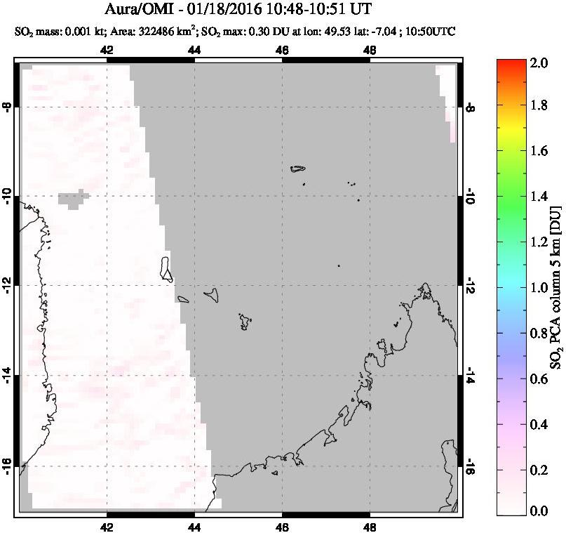 A sulfur dioxide image over Comoro Islands on Jan 18, 2016.