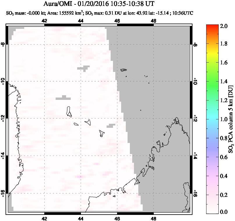A sulfur dioxide image over Comoro Islands on Jan 20, 2016.