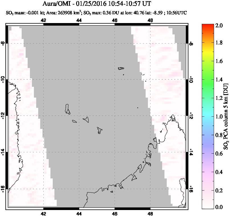 A sulfur dioxide image over Comoro Islands on Jan 25, 2016.